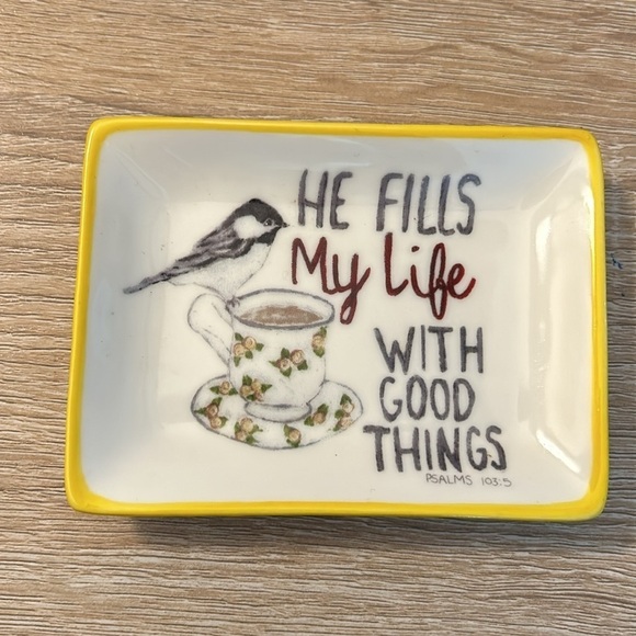 Creative Co-op Set of 4 Stoneware Botanical Bible Verse Small Trinket Dishes - Picture 5 of 7